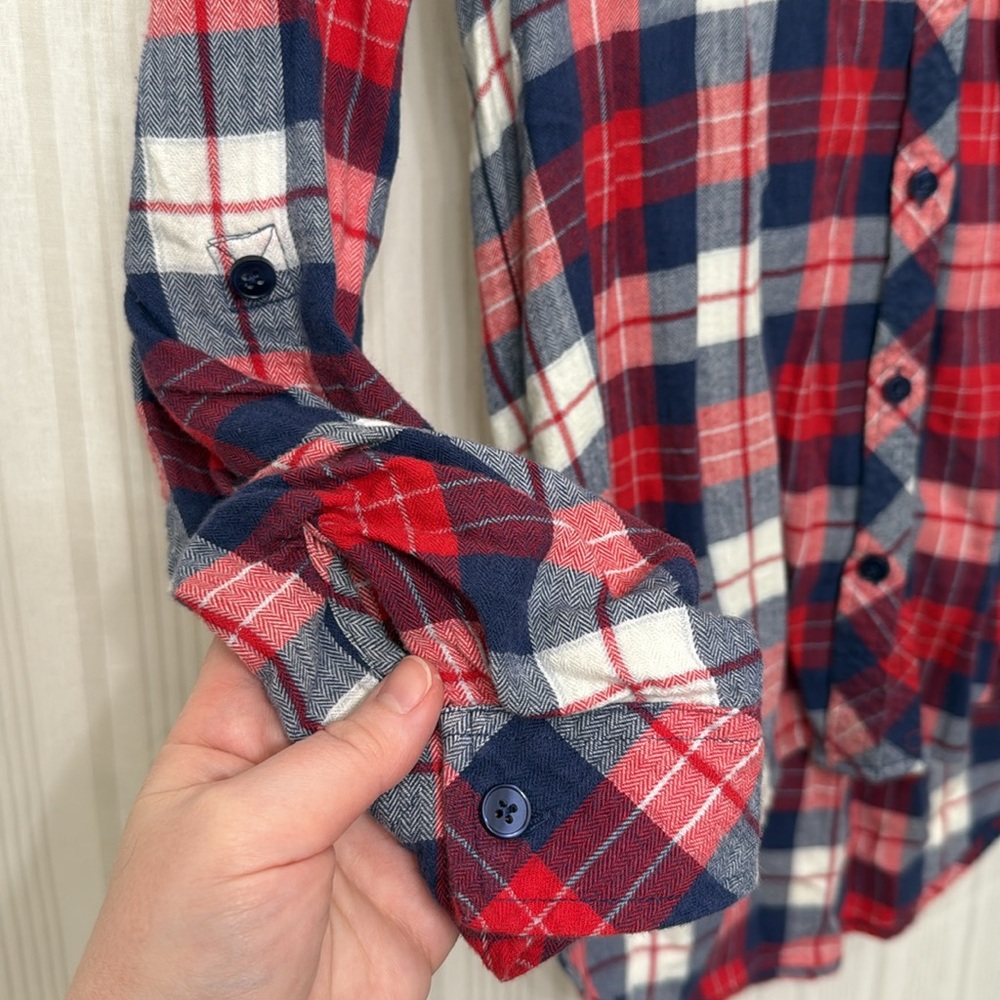 Market & Spruce Jillianne StitchFix red white and blue plaid button up flannel - Picture 7 of 8